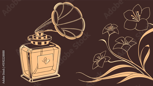 Vintage gramophone and floral design vector art illustration for music lovers and antique collectors art print