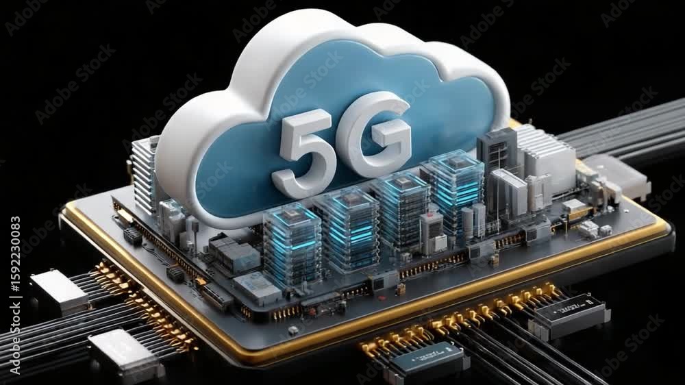 5G Technology with Cloud Integration: A dynamic, conceptual visual of ...