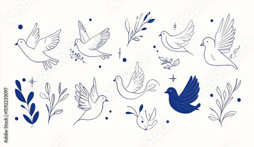 Elegant, stylized birds and branches.  Simple line art