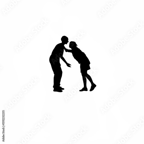 Silhouette of one person leaning forward while the other leans back on white background