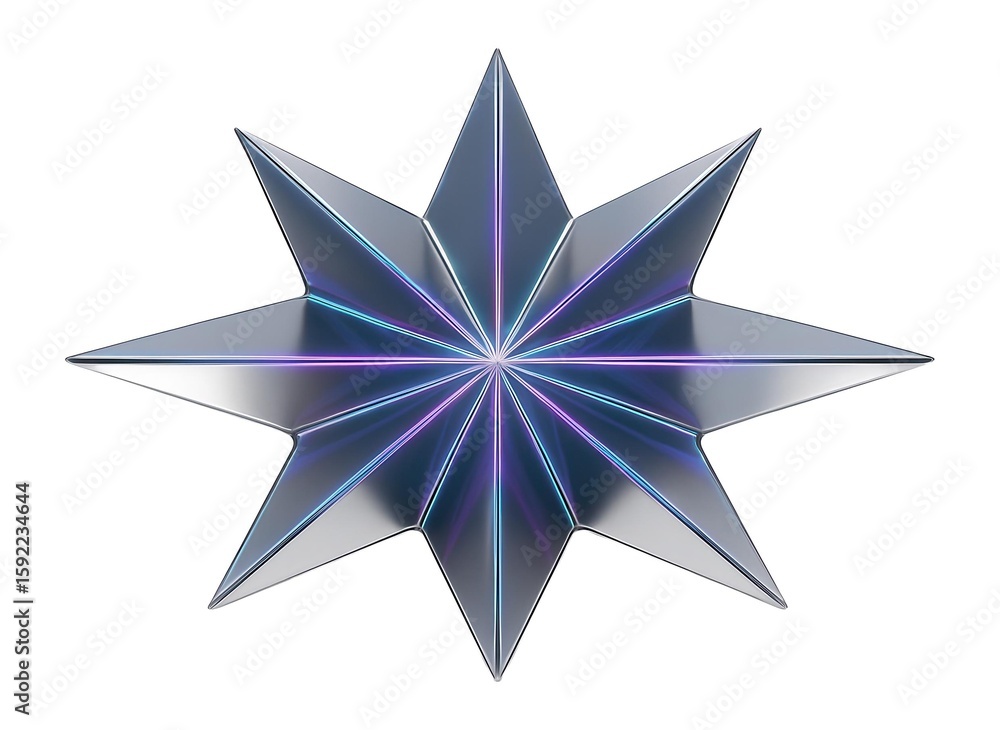 Obraz premium Symmetrical star-shaped platform with radiating laser lines and a mirrored finish.