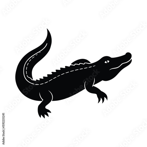 Crocodile Gliding Smoothly Through Water Scene Line Art Vector illustration