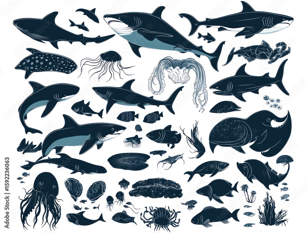 Obraz premium Oceanic creatures silhouettes