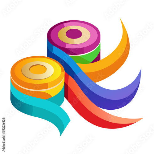 Vibrant spools of satin ribbon with a lustrous sheen in a bright array