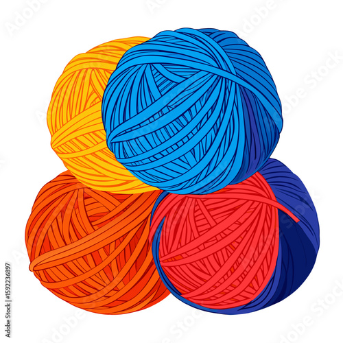 Vibrant yarn skeins in red blue and orange for crafting and design projects