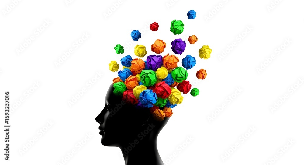 custom made wallpaper toronto digitalIllustration of womans head with colorful paper balls exploding