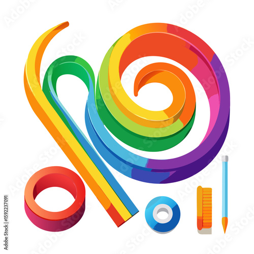 Colorful quilling paper strips arranged in a vibrant rainbow gradient pattern