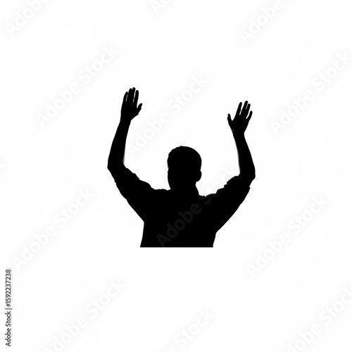 Silhouette of one person throwing hands up in frustration on white background