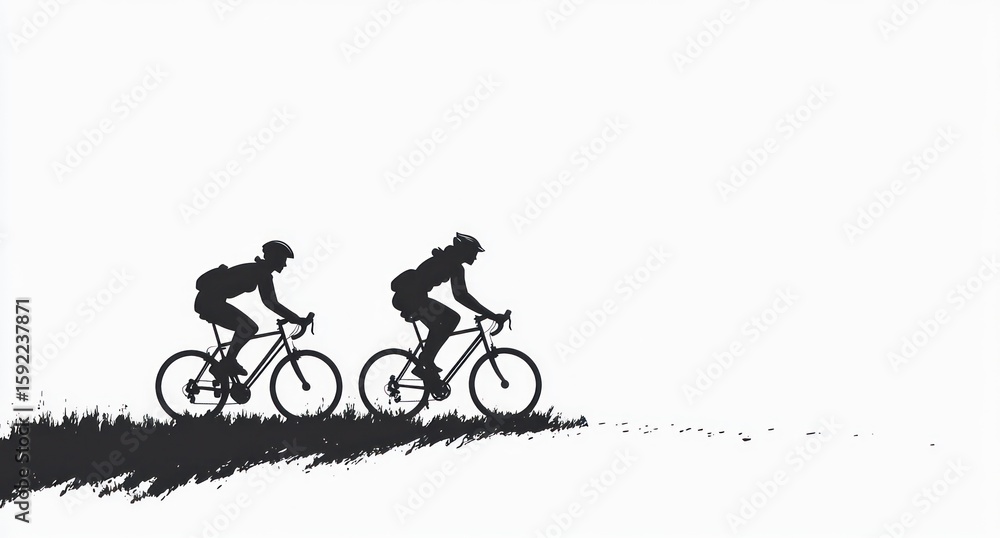 Obraz premium Two cyclists on a grassy hill