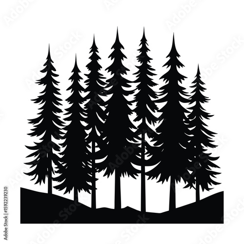 Natural Forest With Towering Tree Landscape Line Art Vector illustration