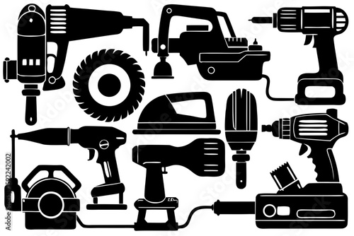 Collection of various power tools including drills, saws, grinders, and sanders, showcasing a diverse range of equipment for construction and DIY projects