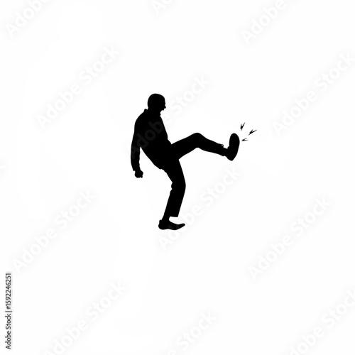Silhouette of person angrily stomping foot on white background