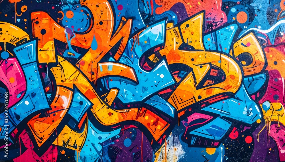 Vibrant graffiti mural with bold colors and dynamic lettering Vibrant graffiti mural with bold colors and dynamic lettering