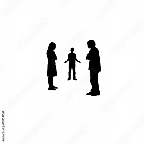 Silhouette of person crossing arms with angry posture on white background