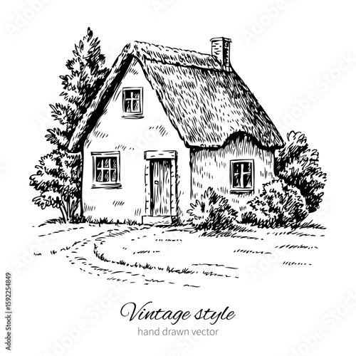 Vintage vector sketch tile old european house, mansion, Historical building sketchy line art isolated, touristic postcard, poster, calendar template, page idea with european house, book illustrations