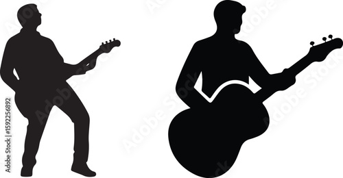 Silhouette of Two Musicians Playing Guitars