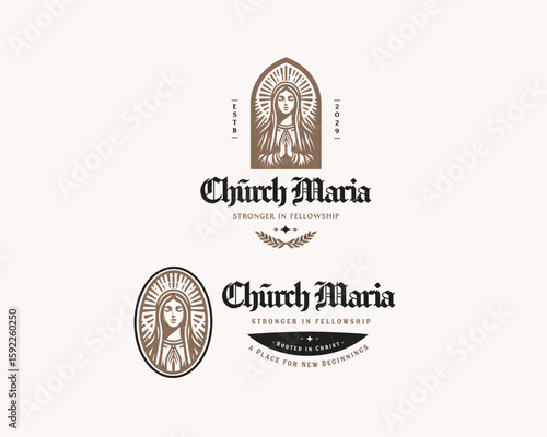 Lady Virgin Mary Mother of Jesus, Holy Mary church logo template for religious