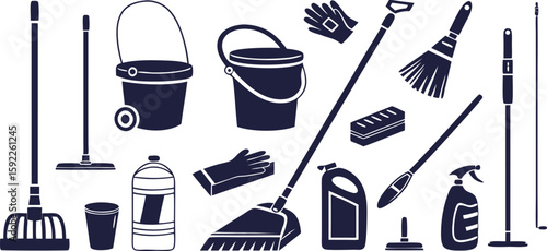 Household Cleaning Tools Silhouette Vector Set