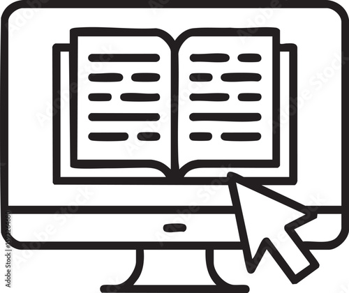 Online Learning Icon Showing Open Book On Computer Screen Representing Digital Education E Learning Study Reading And Knowledge Sharing

