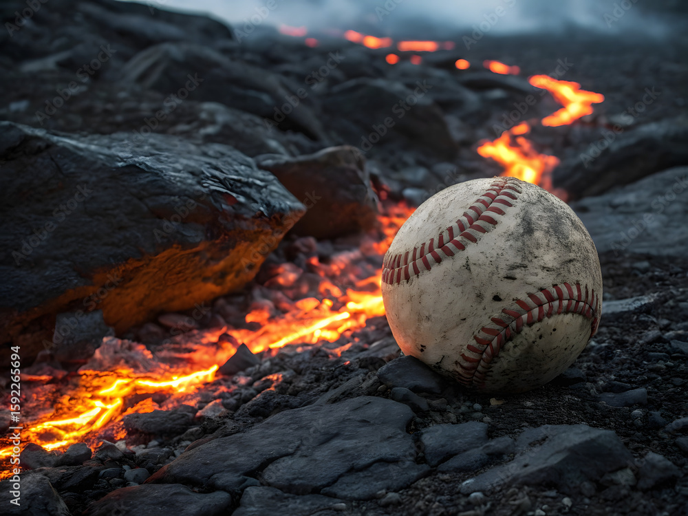A blazing baseball is engulfed in a hot bonfire of red and orange flames, isolated against a black background A blazing baseball is engulfed in a hot bonfire of red and orange flames, isolated against a black background