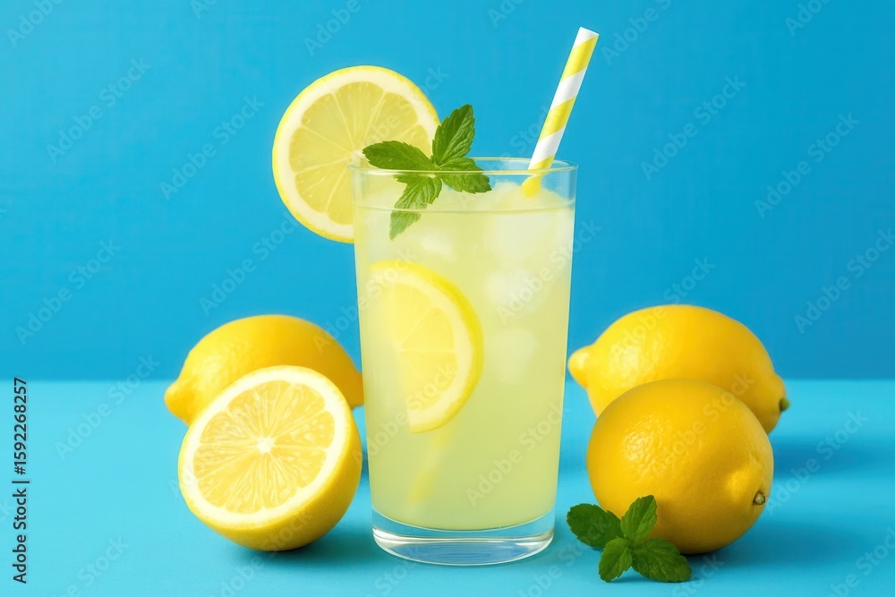 Fototapeta premium Savor the refreshing taste of lemonade on a sunny day with a side of mint