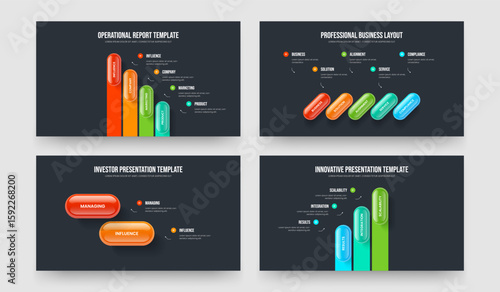 Company Visualization Four Five Two Three Option Infographic Presentation Template Vector Illustration Bundle. Creative Report 4 5 2 3 Element Diagram Frame Layout Collection.