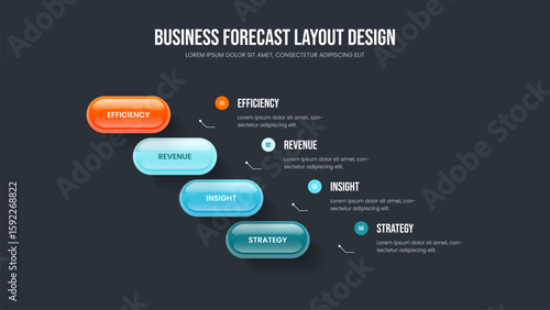 Corporate Overview Four Element Diagram Presentation Design. Professional Insight 4 Step Infographic Frame Layout. Digital Report Slide Template Vector Illustration.