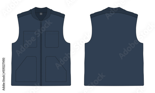 Navy blue sleeveless vest mockup front and back view