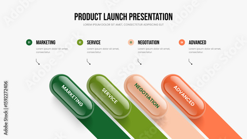 Investor Insight Slide Design Vector Illustration. Modern Growth 4 Step Infographic Frame Template. Marketing Introduction Four Element Diagram Presentation Layout.