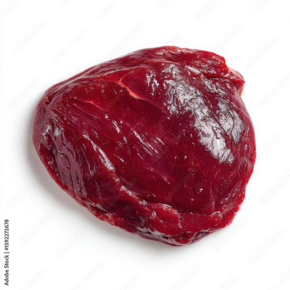Obraz premium Fresh Raw Beef Heart Isolated on White Background, Close-up of Red Meat, Healthy Eating Concept, Butcher Shop Product, Animal Organ Meat