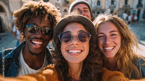 Happy Friends Taking a Selfie Outdoors