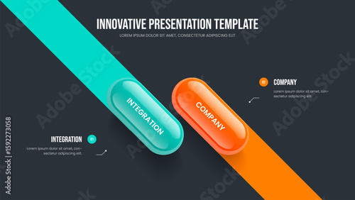 Corporate Briefing Presentation Layout Vector Illustration. Financial Strategy 2 Element Diagram Frame Design. Investor Solution Two Option Infographic Slideshow Template.