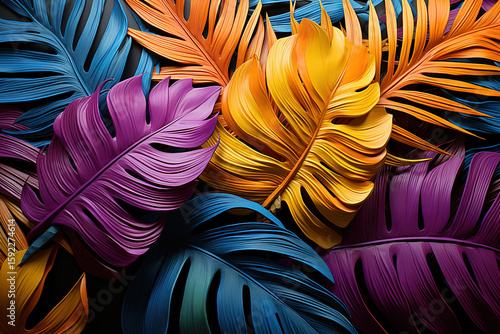 Outstanding Background with realistic palm leaves and flowers