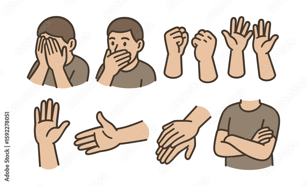 Fototapeta premium Cartoon illustrations of male expressive gestures and poses