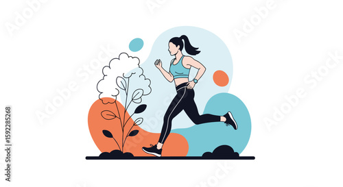 Woman enjoying a vigorous outdoor run with healthy lifestyle and fitness activities on a beautiful day