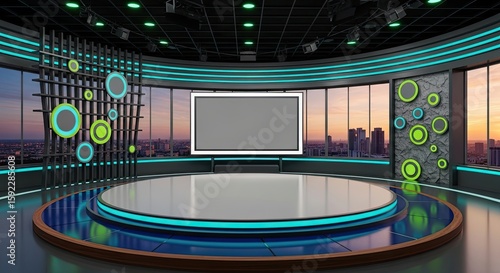 Television studio, virtual studio set. ideal for green screen compositing.