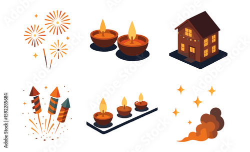 Diwali celebration with fireworks and candlelit decor in festive ambiance