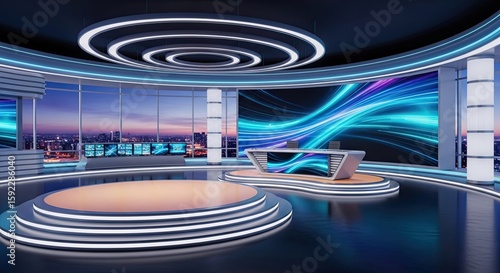 Television studio, virtual studio set. ideal for green screen compositing.