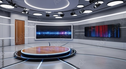 Television studio, virtual studio set. ideal for green screen compositing.