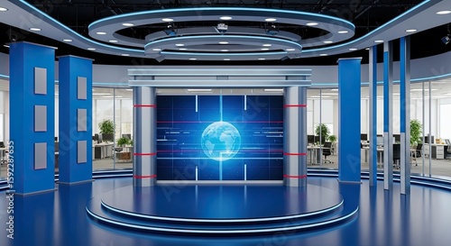 Television studio, virtual studio set. ideal for green screen compositing. 