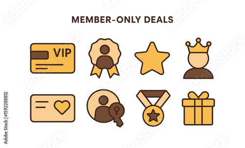 Exclusive member-only deals with vip access and secret perks icons