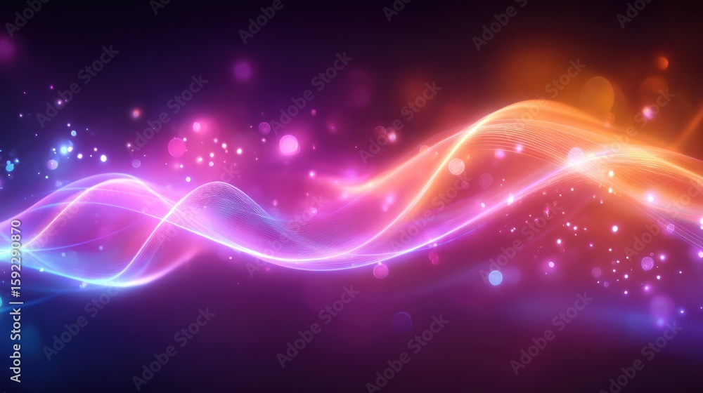 Fototapeta premium Abstract glowing wavy lines against a dark background with sparkling light effects