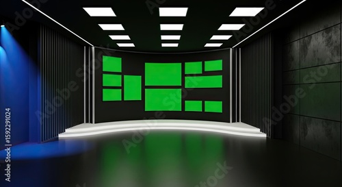 Television studio, virtual studio set. ideal for green screen compositing,