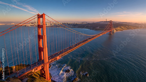 Golden Gate Bridge at Sunset – Aerial View 