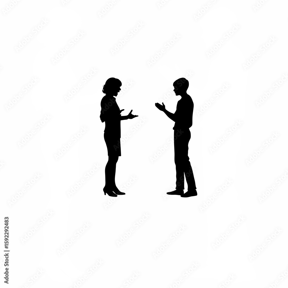 Silhouette of teacher and parent in disagreement on white background Silhouette of teacher and parent in disagreement on white background