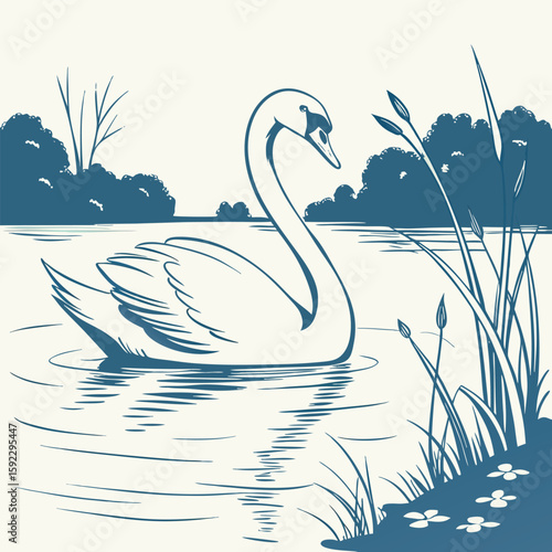 Swan Floating Shadow – Elegant Water Bird Design