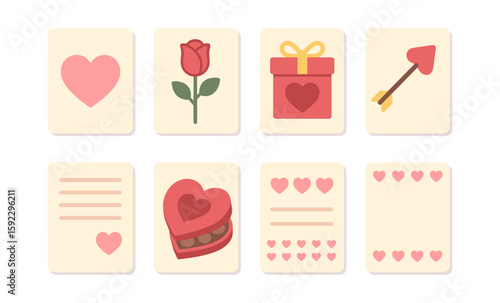 Valentine's day icons: hearts, flowers, gifts and love-themed symbols on pink background