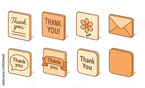 Diverse thank you card designs with floral and envelope elements in earth tones