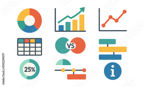 Colorful infographic elements: charts, graphs, and diagrams for data visualization