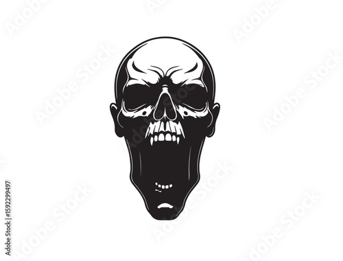 A full black vector image of a screaming ghost face with hollow eyes and a wide, open mouth on a white background